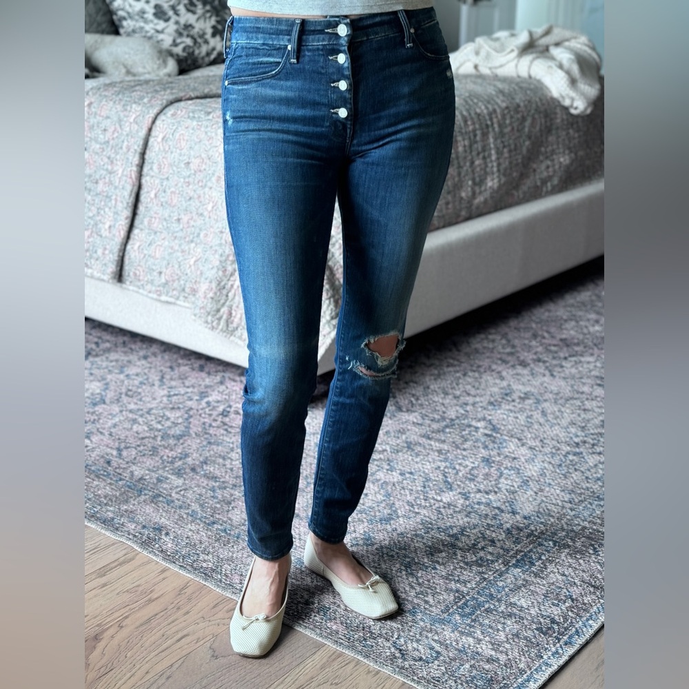 MOTHER The Pixie Skinny Button Fly Denim Jeans in Echoes Size 28